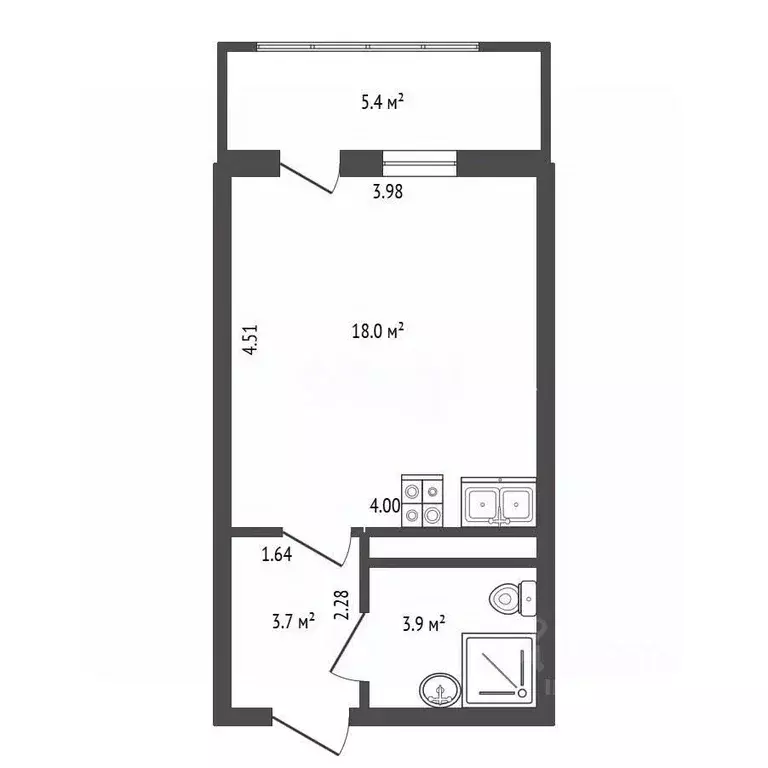 Студия Санкт-Петербург Новолитовская ул., 14 (26.7 м) - Фото 2