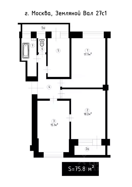 3-к кв. Москва ул. Земляной Вал, 27С1 (75.8 м) - Фото 1