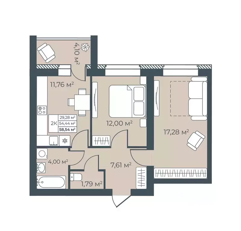 2-к кв. Воронежская область, Бобров  (58.54 м) - Фото 1