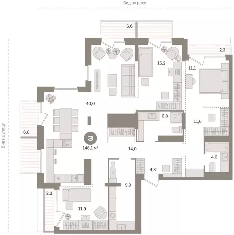 3-комнатная квартира: Тюмень, Краснооктябрьская улица, 4к1 (148.08 м) - Фото 2