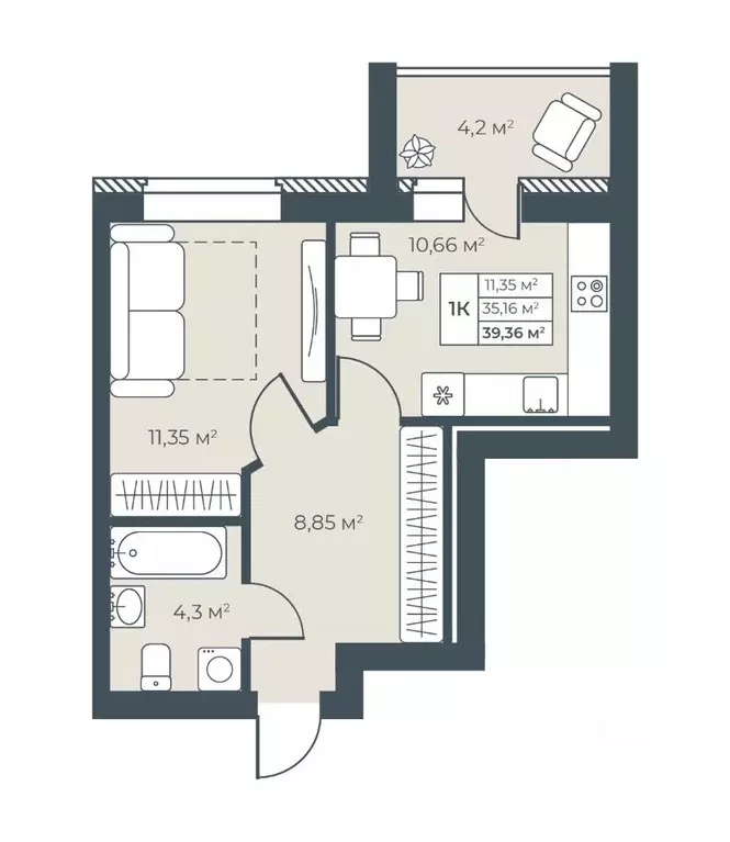 1-к кв. Нижегородская область, Выкса инженера Шухова кв-л,  (39.36 м) - Фото 1