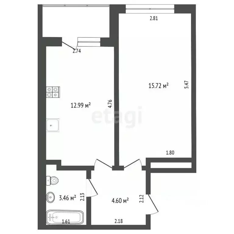 1-к кв. Тюменская область, Тюмень ул. Новоселов, 109 (34.1 м) - Фото 1