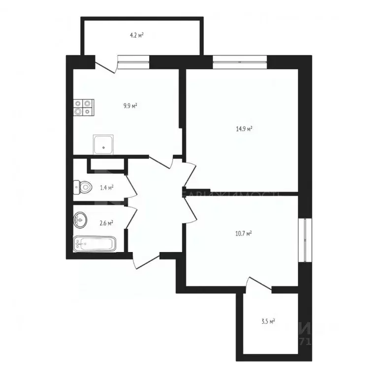 2-к кв. Тюменская область, Тюмень Велижанская ул., 66к1 (53.3 м) - Фото 1