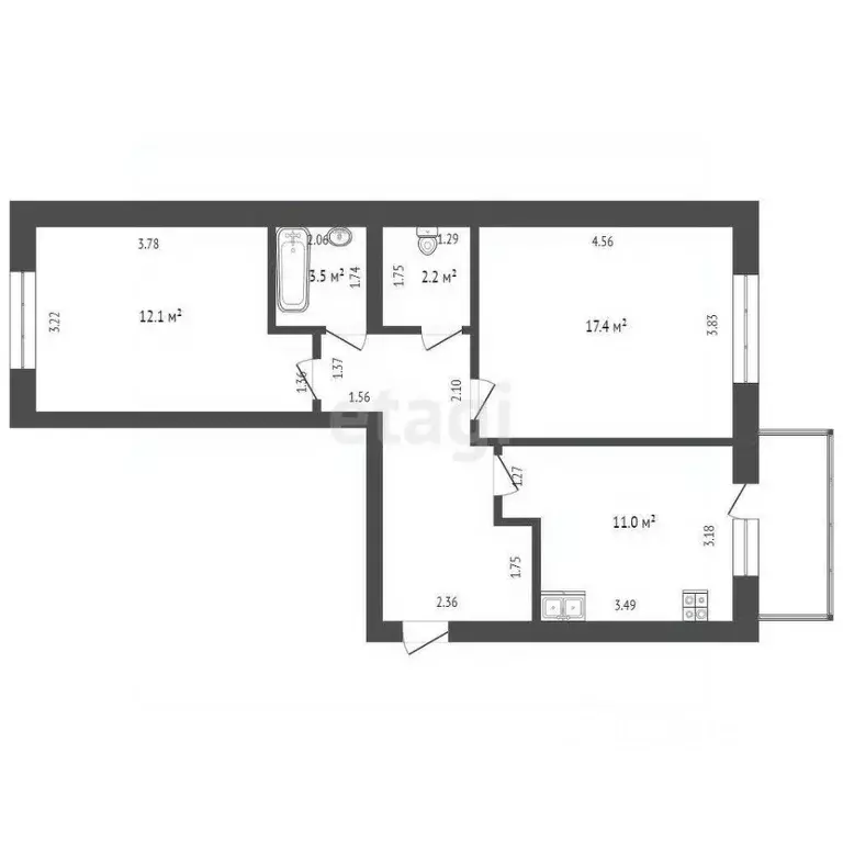 2-к кв. Вологодская область, Вологда пос. Осаново, ул. Осаново, 1 ... - Фото 2