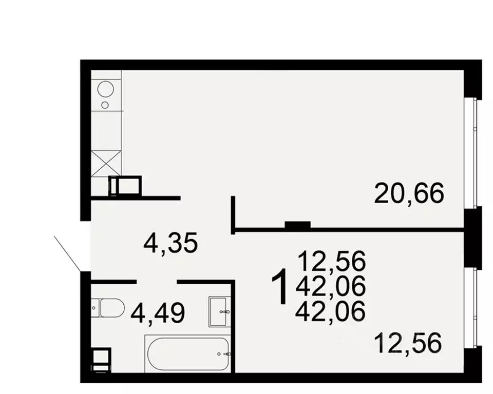 1-к кв. Тульская область, Тула Флагман жилой комплекс (42.06 м) - Фото 1