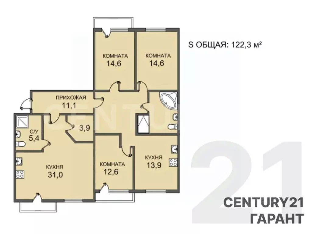 4-к кв. Санкт-Петербург ул. Типанова, 32к2 (122.3 м) - Фото 2