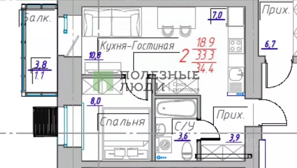 2-к кв. Красноярский край, Красноярск Караульная ул., 43/3 (35.0 м) - Фото 2