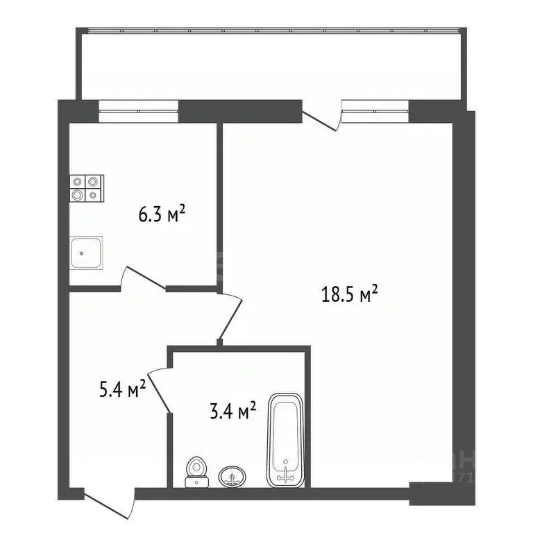 1-к кв. Калужская область, Обнинск просп. Маркса, 116 (35.0 м) - Фото 2