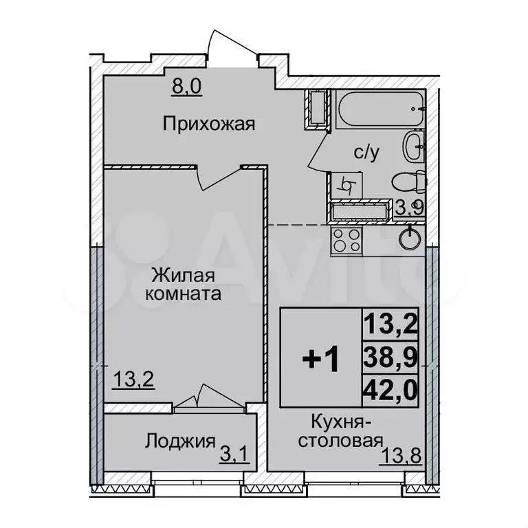 1-к. квартира, 42 м, 20/24 эт. - Фото 0