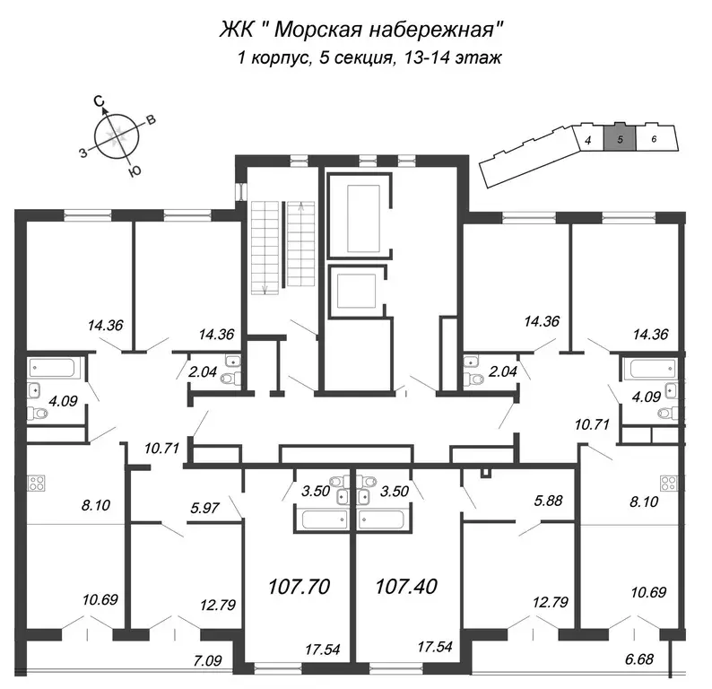 4-к кв. Санкт-Петербург наб. Миклухо-Маклая, 1к1 (107.7 м) - Фото 1