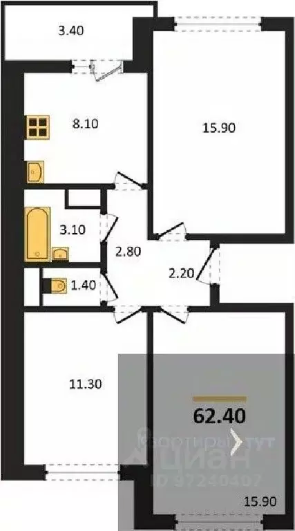 3-к кв. Воронежская область, Воронеж ул. Шибилкина, 9 (62.1 м) - Фото 1