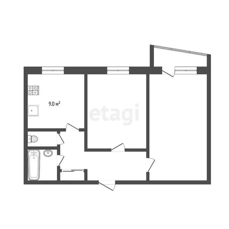 2-комнатная квартира: Тюмень, улица Пермякова, 53 (48.5 м) - Фото 0