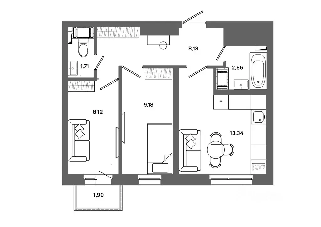 2-к кв. Ханты-Мансийский АО, Сургут 30А мкр,  (43.96 м) - Фото 0