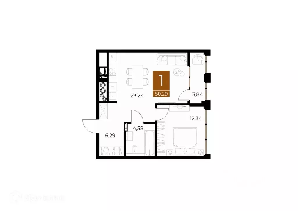 1-к кв. Рязанская область, Рязань Медный жилой комплекс (50.29 м) - Фото 2