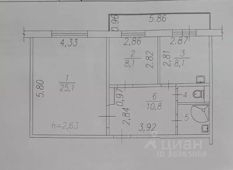 2-к кв. Кемеровская область, Новокузнецк просп. Авиаторов, 58 (56.8 м) - Фото 2
