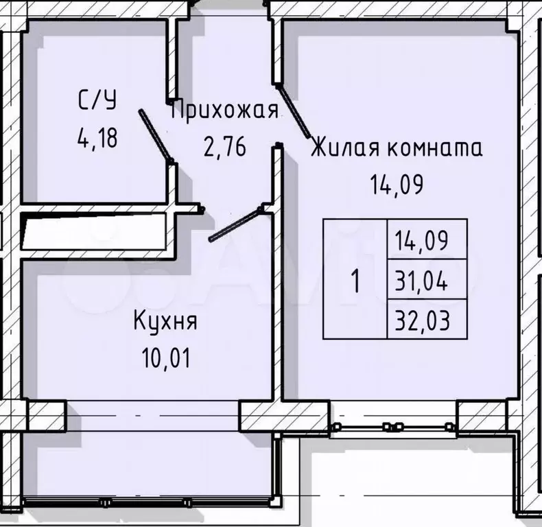 1-к. квартира, 32 м, 1/8 эт. - Фото 1