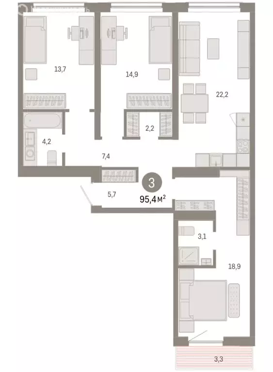 3-комнатная квартира: Новосибирск, Большевистская улица, с49 (95.43 м) - Фото 1