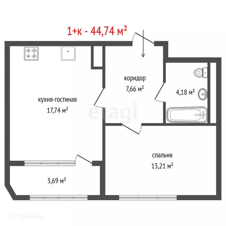 Продаётся 1-к квартира, 44.74 м - Фото 0