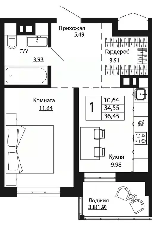 1-к кв. Ростовская область, Ростов-на-Дону ул. Текучева, 370/2 (36.45 ... - Фото 0