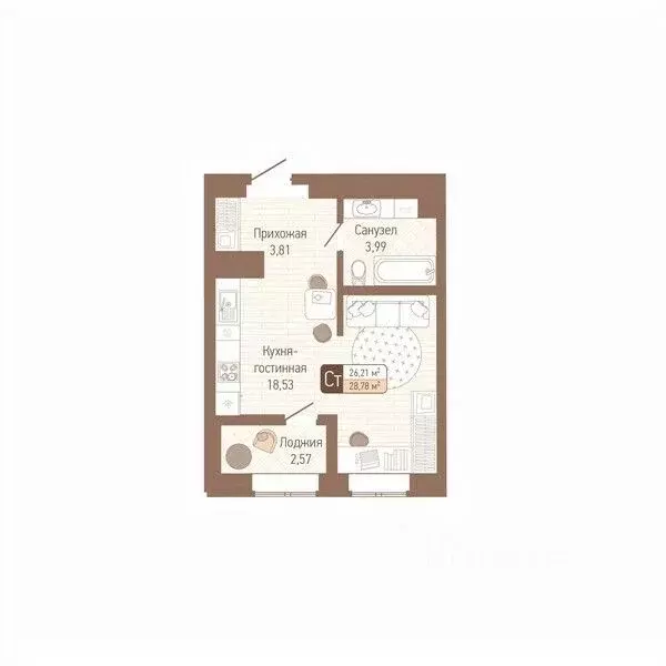 1-к кв. Тульская область, Тула Кулик жилой комплекс (27.5 м) - Фото 1