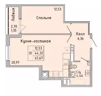 2-к кв. Ростовская область, Батайск ул. Ушинского, 27Ак3 (45.67 м) - Фото 0