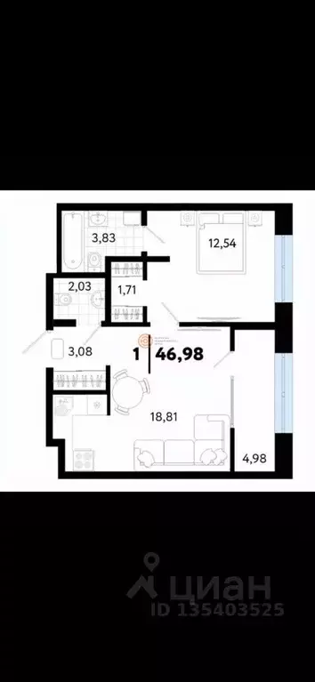 1-к кв. Тюменская область, Тюмень Тарманы мкр, ул. Малышева, 31 (46.98 ... - Фото 2