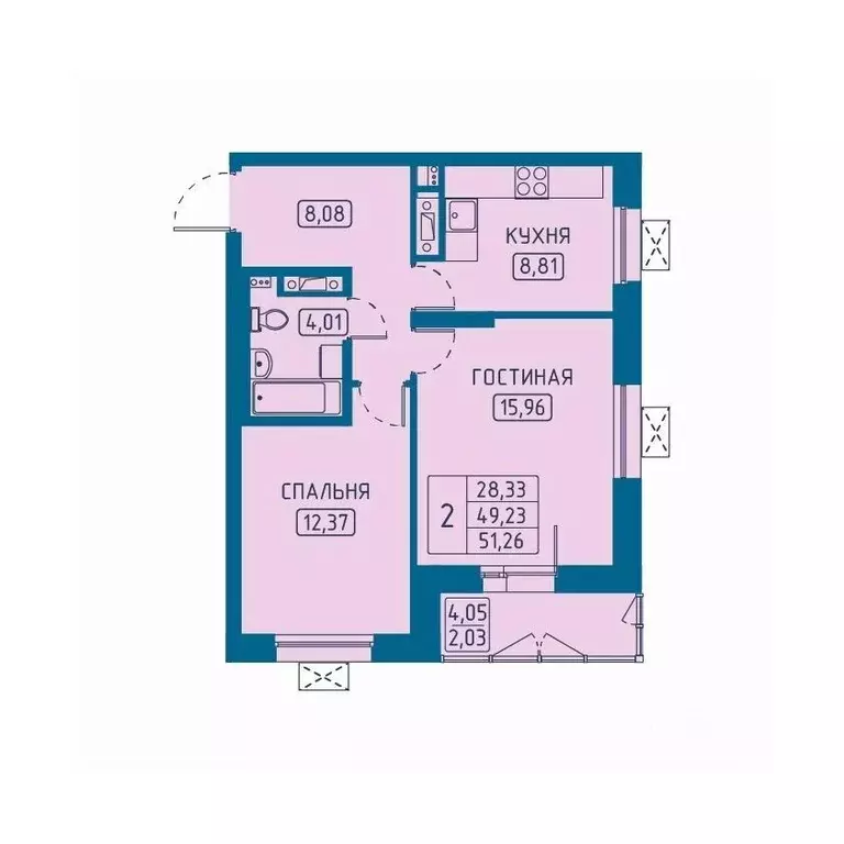2-к кв. Красноярский край, Красноярск Свободный просп. (51.26 м) - Фото 1