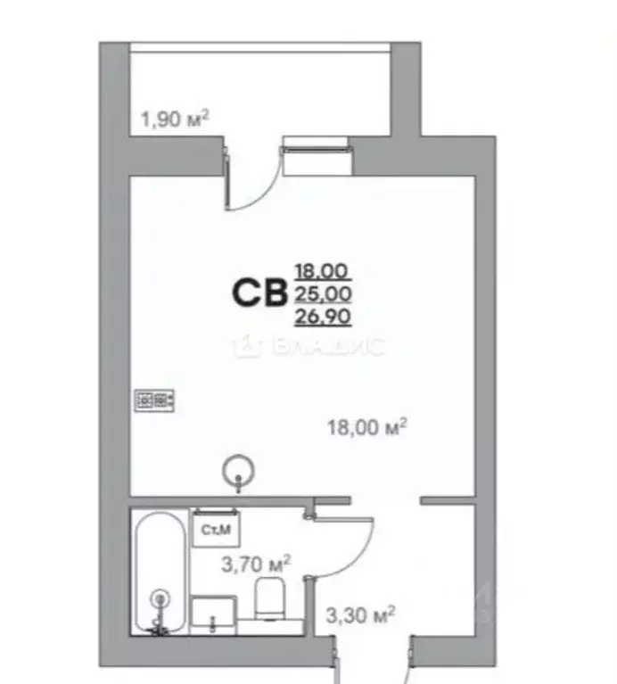 Студия Владимирская область, Ковров ул. Строителей, 39/3 (29.0 м) - Фото 2
