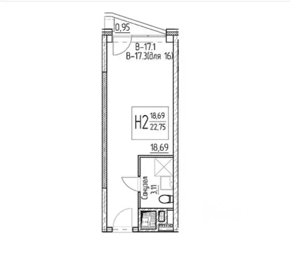 Студия Московская область, Одинцово ул. Чистяковой, 8к2 (22.8 м) - Фото 1