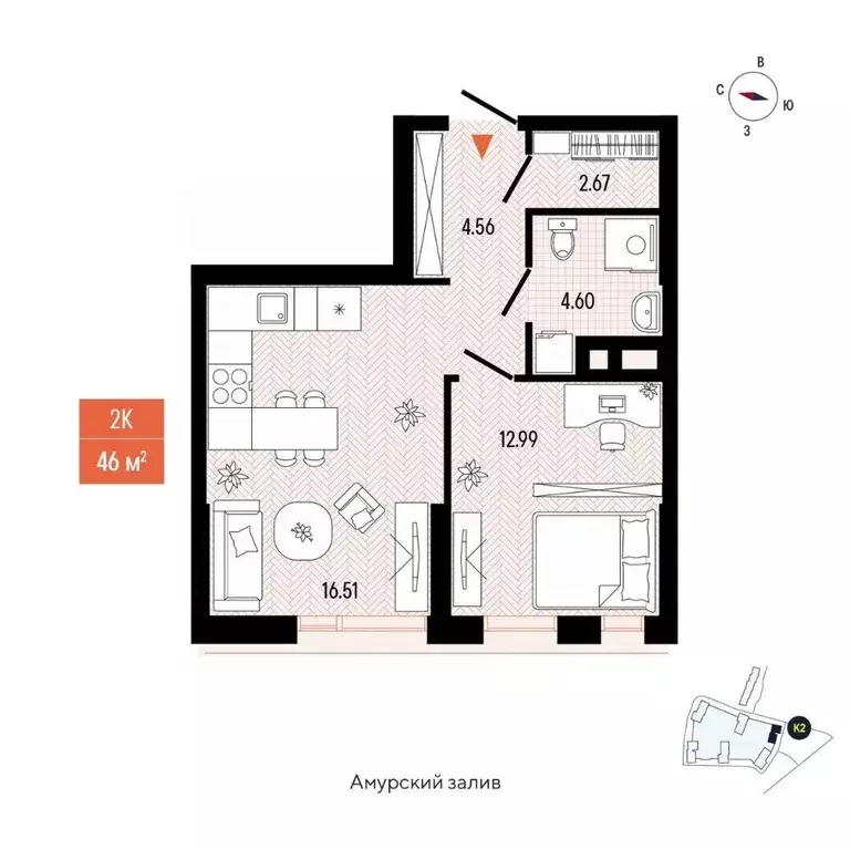 2-к кв. Приморский край, Владивосток просп. 100-летия Владивостока, ... - Фото 1