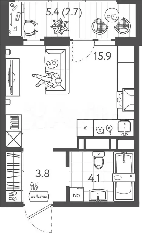 Квартира-студия, 26,5 м, 20/24 эт. - Фото 0