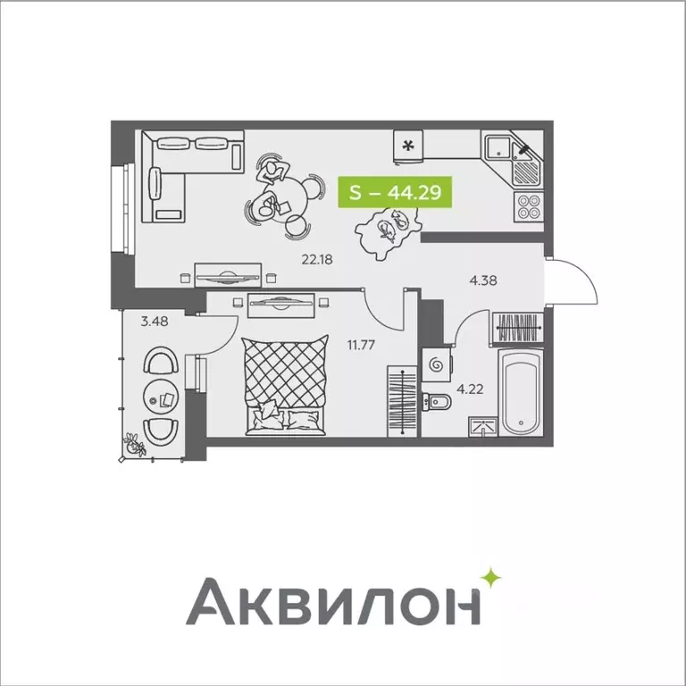1-к кв. Архангельская область, Архангельск ул. Валявкина, 38 (44.29 м) - Фото 1