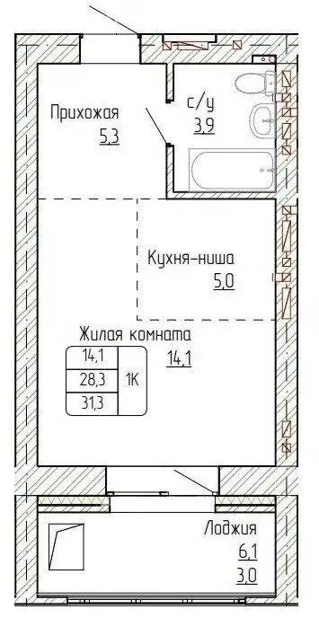 1-комнатная квартира: Новоалтайск, улица Титова, 6 (31.3 м) - Фото 0