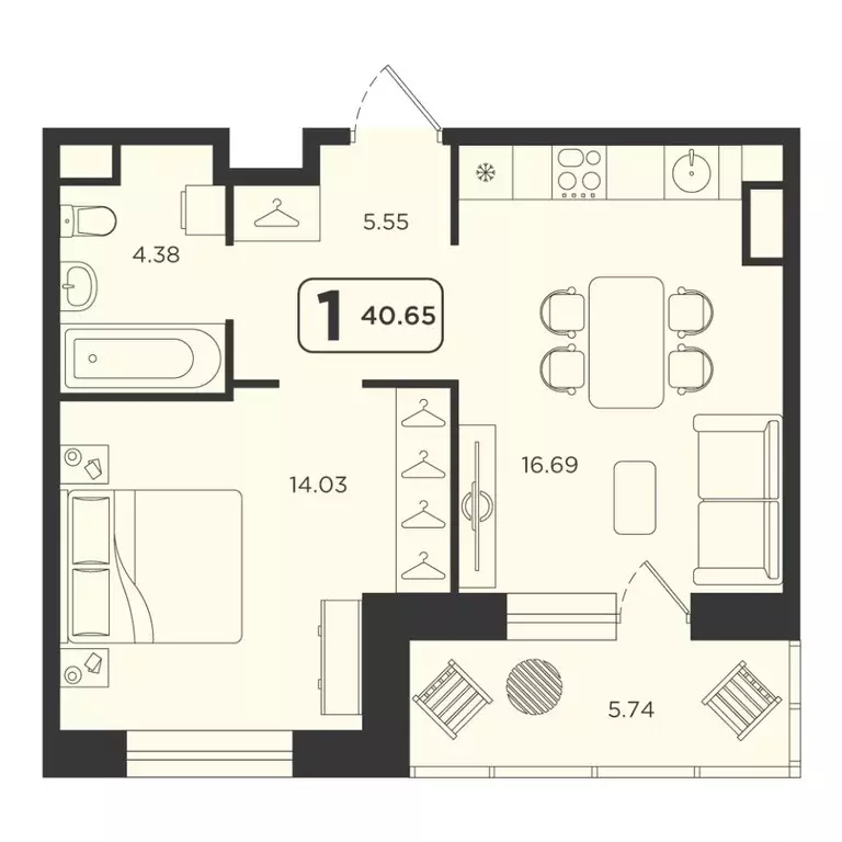 1-к кв. Тюменская область, Тюмень Горизонт жилой комплекс (40.65 м) - Фото 1