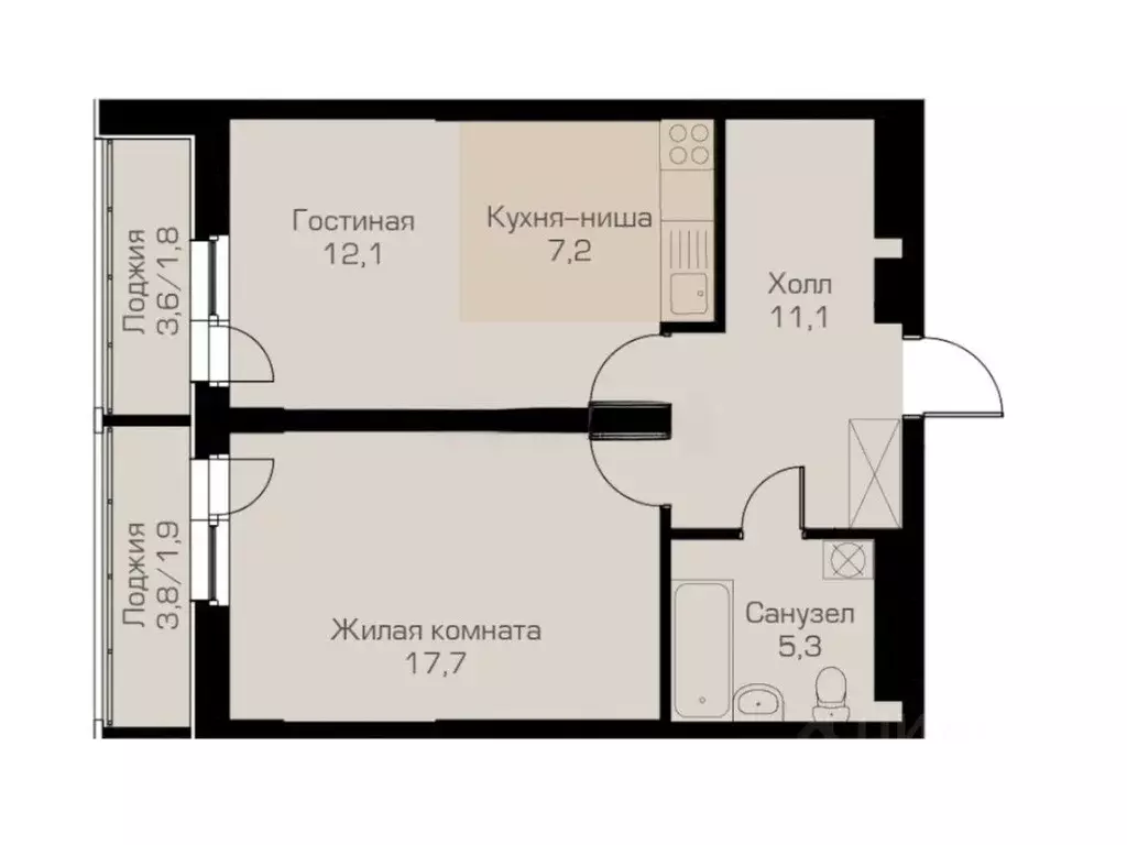 2-к кв. Красноярский край, Красноярск Октябрьская ул., 16 (52.6 м) - Фото 2