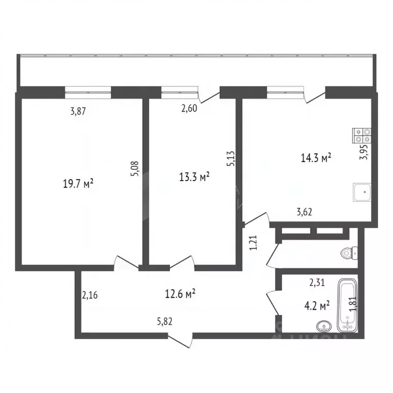 2-к кв. Тюменская область, Тюмень ул. Дмитрия Менделеева, 12 (66.8 м) - Фото 2