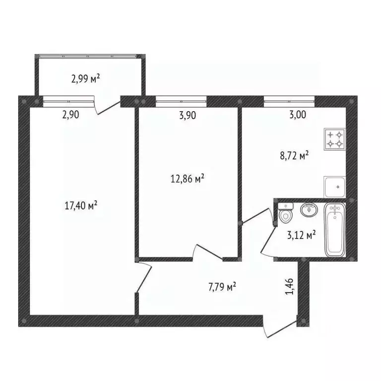 2-к кв. Башкортостан, Уфа ул. Академика Курчатова, 65 (47.1 м) - Фото 2