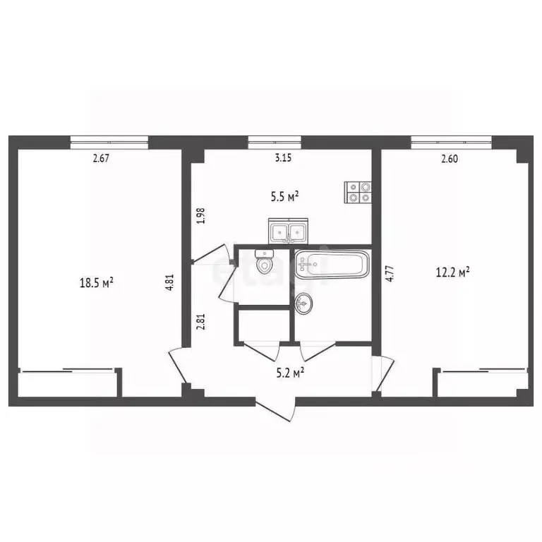 2-к кв. Крым, Ялта ул. Крупской, 48к2 (40.0 м) - Фото 1