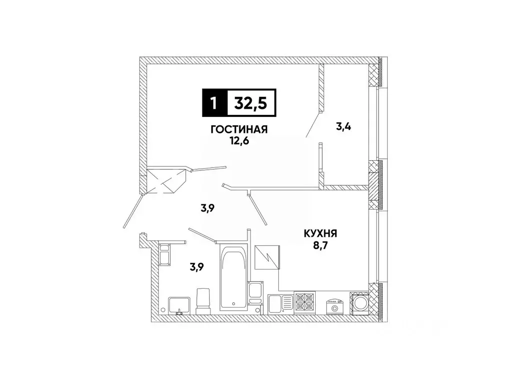 1-к кв. Ставропольский край, Ставрополь ул. Андрея Голуба, 12к7 (32.5 ... - Фото 0