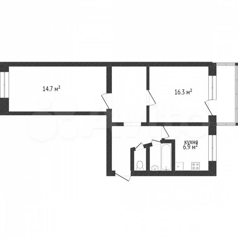 2-к. квартира, 47,9 м, 2/5 эт. - Фото 0