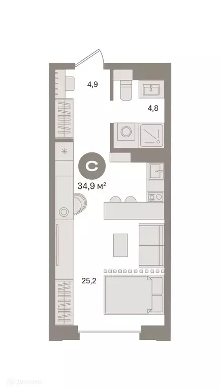 Продаётся квартира-студия, 34.92 м - Фото 0