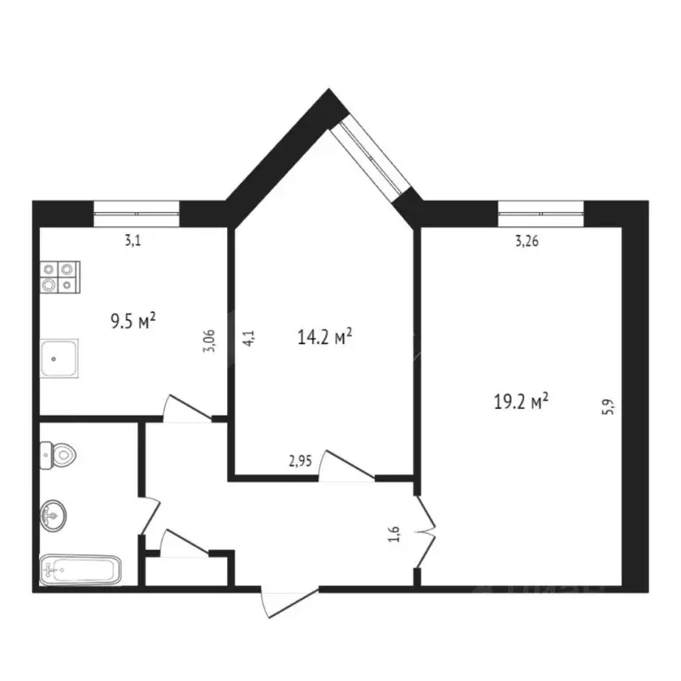 2-к кв. Тюменская область, Тюмень ул. Малыгина, 82 (55.1 м) - Фото 1