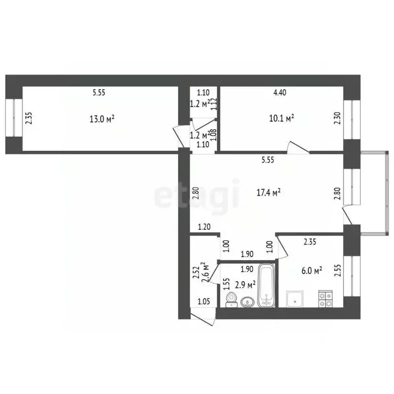 3-к кв. Нижегородская область, Выкса ул. Красные зори, 25А (54.2 м) - Фото 1