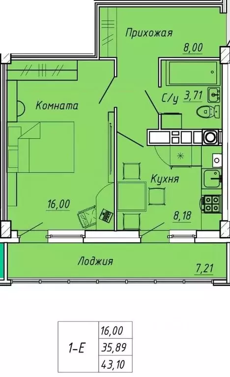 1-к кв. Ивановская область, Иваново Апрельская ул., 95 (43.1 м) - Фото 0