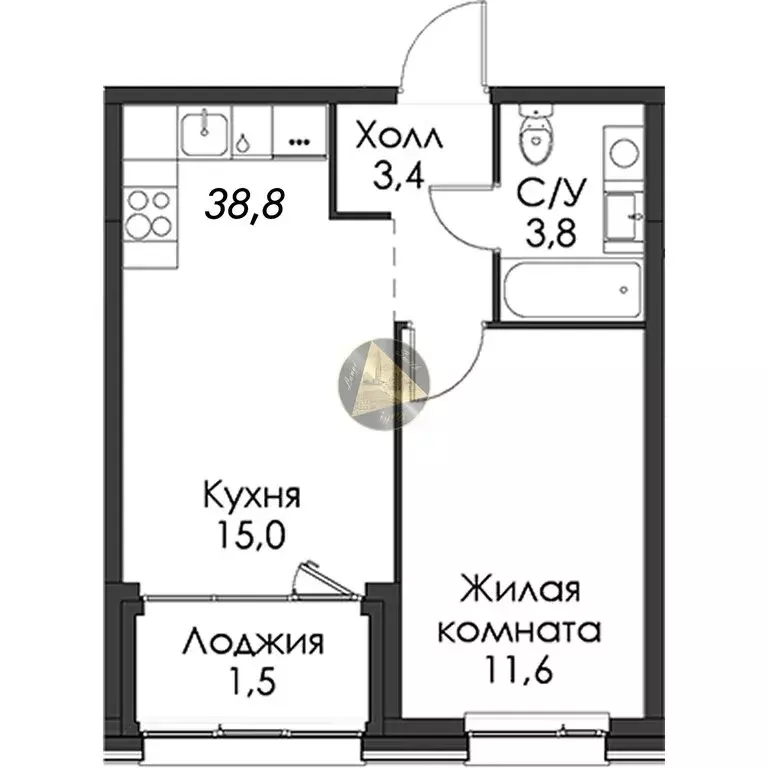 1-комнатная квартира: Санкт-Петербург, Галерный проезд, 1к2 (38.8 м) - Фото 1