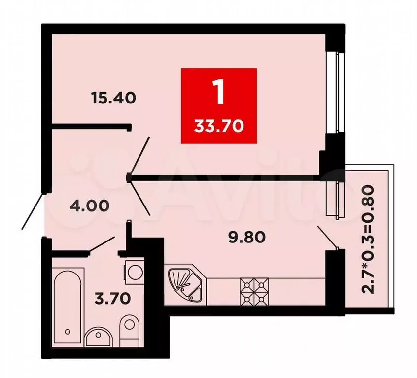 1-к. квартира, 33,7 м, 4/12 эт. - Фото 0