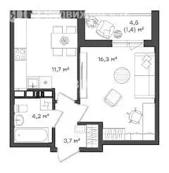 1-комнатная квартира: Ярославль, Тутаевское шоссе, 93Б (37.3 м) - Фото 1