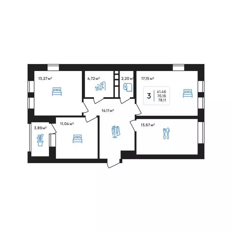 3-комнатная квартира: Липецк, улица Александра Кириллова, 1к1 (78.32 ... - Фото 1