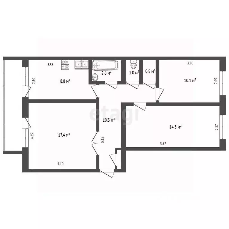3-к кв. Башкортостан, Бирск ул. 8 Марта, 24 (65.0 м) - Фото 2