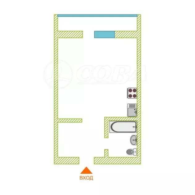Квартира-студия: Тюмень, Комбинатская улица, 54к2 (33.3 м) - Фото 1